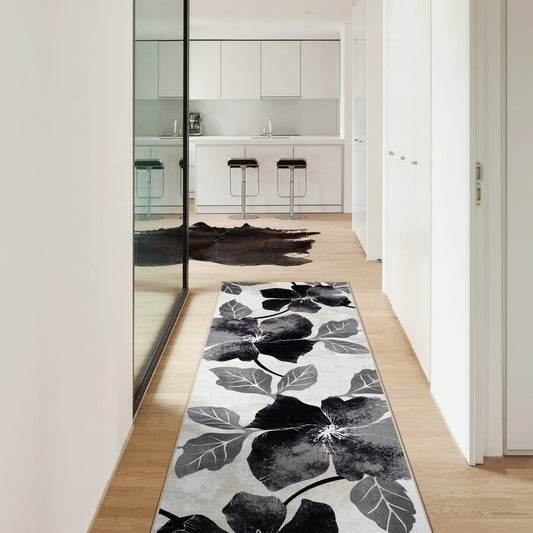 CAMILSON Solana Non Slip Modern Floral Indoor Area Rug Black/Grey 2'.2"x7