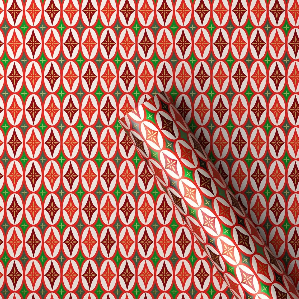Wondershop 30" Christmas Geo Star Print Roll Wrap 90 Sq Ft