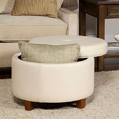 HomePop Large Leatherette Storage Ottoman Ivory