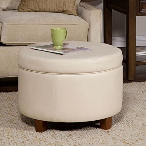 HomePop Large Leatherette Storage Ottoman Ivory