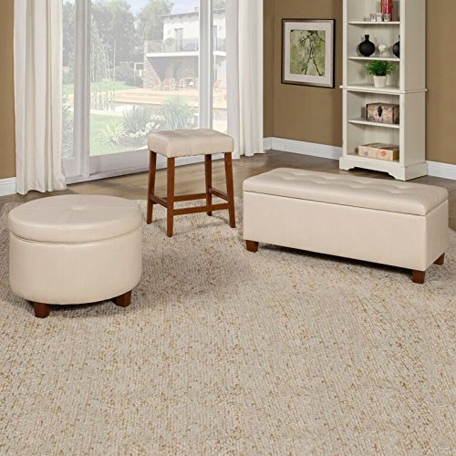 HomePop Large Leatherette Storage Ottoman Ivory
