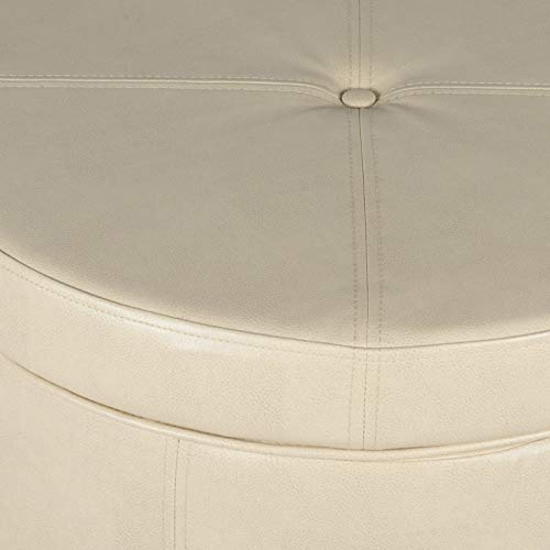 HomePop Large Leatherette Storage Ottoman Ivory