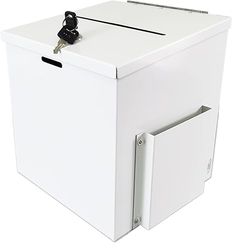 FixtureDisplays® White Metal Donation Box Collection Box Tithes Offering Drop Ballet 8.5X8X9.5 10918-WHITE