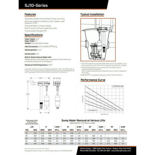 #9. Liberty Pumps Sump Jet 660-1185 GPH Water Powered Backup Sump Pump