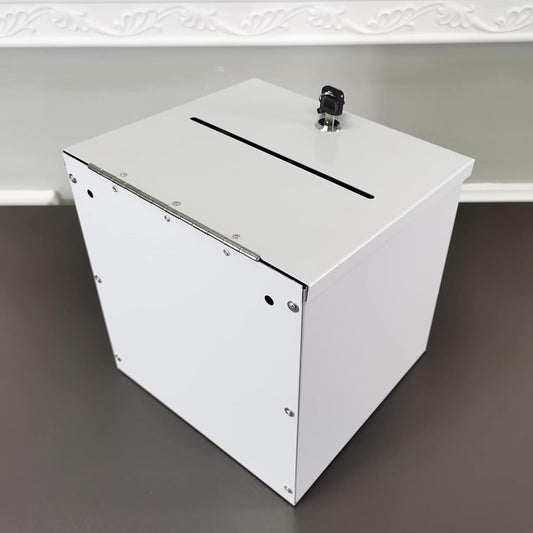 FixtureDisplays® White Metal Donation Box Collection Box Tithes Offering Drop Ballet 8.5X8X9.5 10918-WHITE