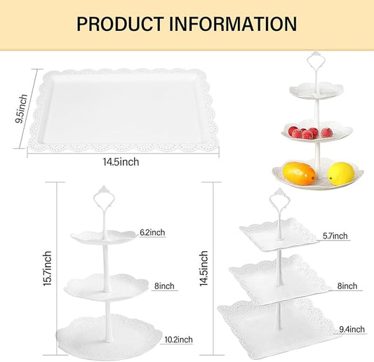 10 Pcs Cake Stand White Plastic Dessert Table Display Set