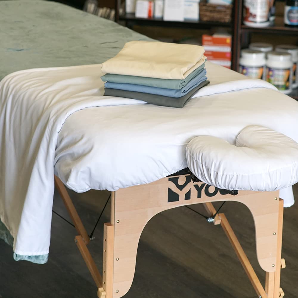 Microfiber Massage Spa Table Sheets 3pc Set - Wrinkle-Resistant, Includes Flat, Fitted Sheet and Massage Face Rest Cover (White)