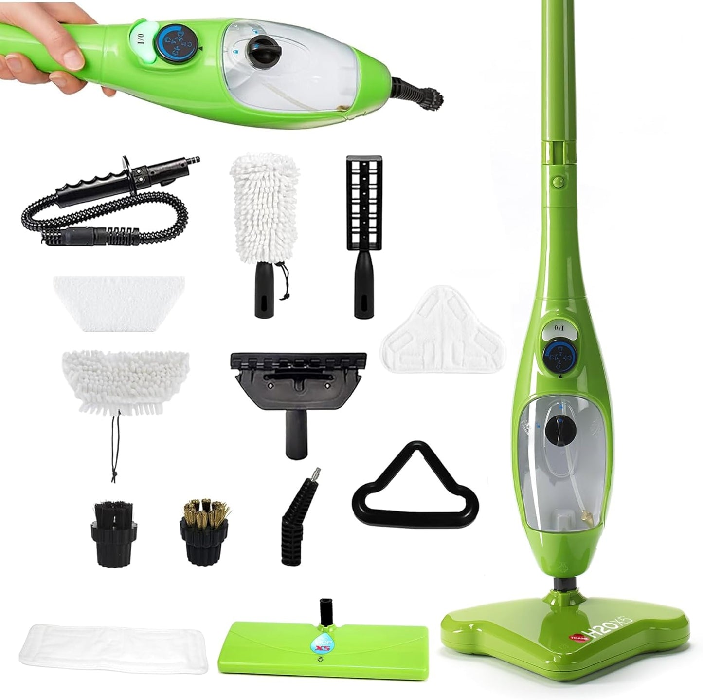 H20 Mop X5 Steam Mop & Large Mop Head - 11pc - For Cleaning Hardwood and Kitchen Tile Floors, Grout Cleaner, Upholstery Cleaner and Carpets