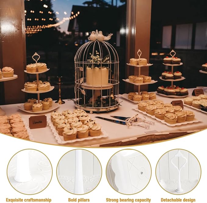 10 Pcs Cake Stand White Plastic Dessert Table Display Set