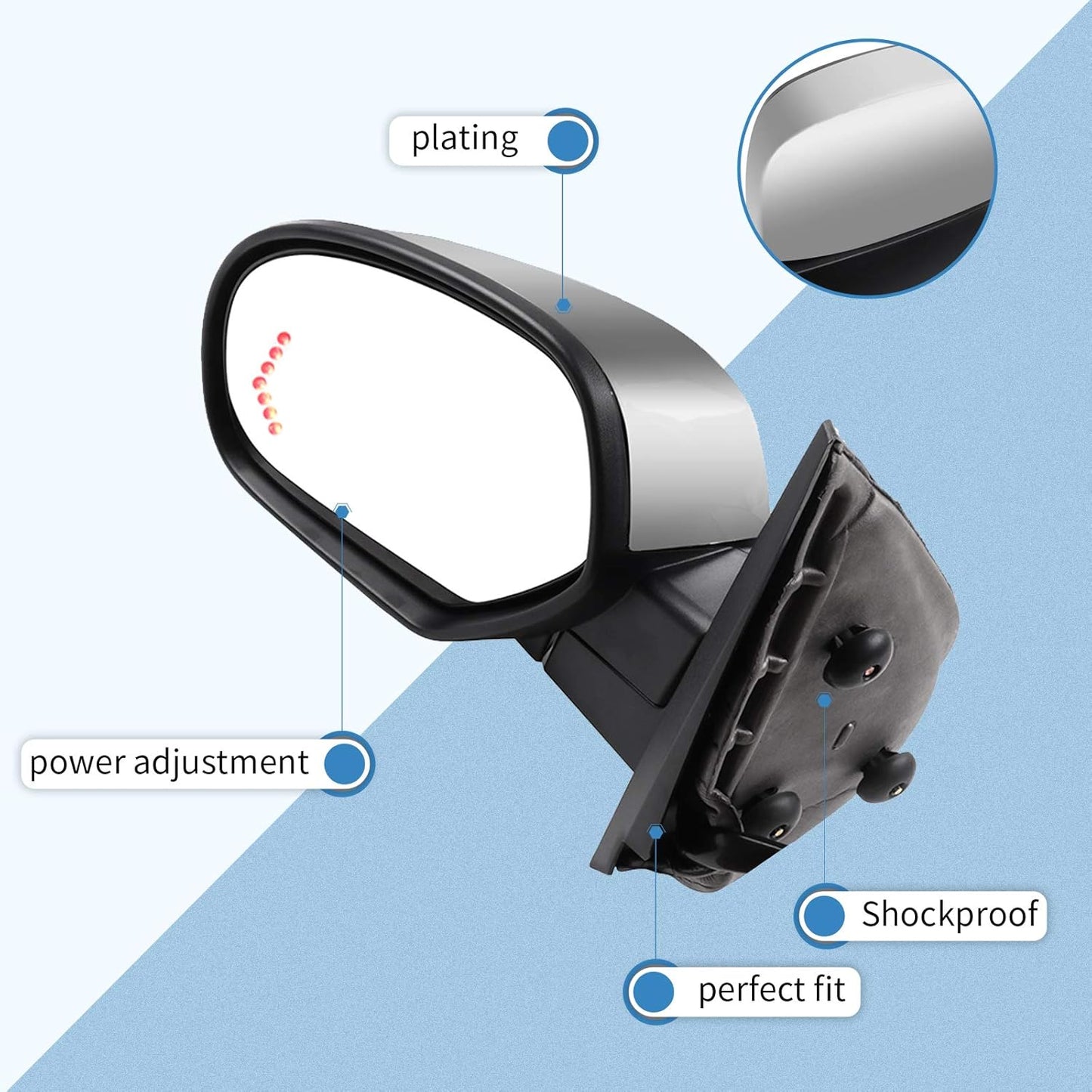 ECCPP Left Driver Side Mirror Towing Chrome Mirror Replacement Fit For 2007-2013 For Chevy Avalanche Silverado Suburban Tahoe For GMC Sierra Yukon Power Heated Turn Signal GM1320435