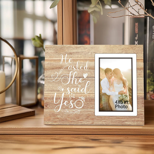 Engagement Gift for Couples - Wedding Picture Frame for Newly Engaged - He Asked, She Said Yes Photo Frame