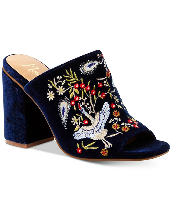 Nanette by Marsha Embroidered Slide Block-Heel Sandals Size 9.5