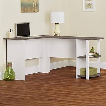 Ameriwood Home Dakota L-Shaped Desk with Bookshelves, White