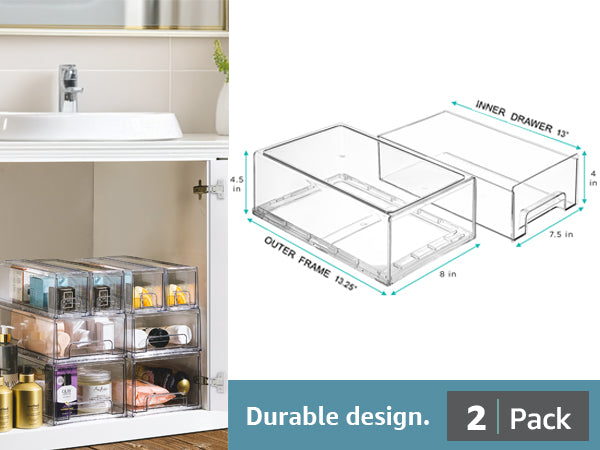 Brightroom Large Clear Bathroom Organizer Bin with Handles