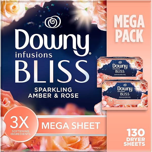 Downy Infusions Bliss Dryer Sheets, Amber Rose, 130 Count