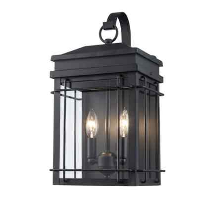 Hampton Bay Broward 17" 2-Light Black Outdoor Wall Light