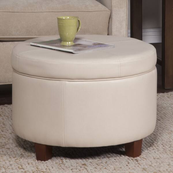 HomePop Large Leatherette Storage Ottoman Ivory