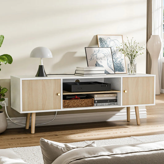 Jakerra TV Stand with Power Outlets and Adjustable Shelf
