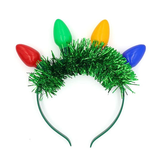 Light-Up Christmas Tinsel Headband - Red Bulb