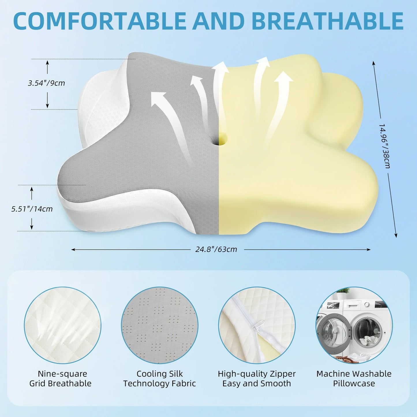 SAWUGA Cervical Pillow for Neck Pain Relief,Memory Foam Pillows for Side Back Orthopedic Ergonomic