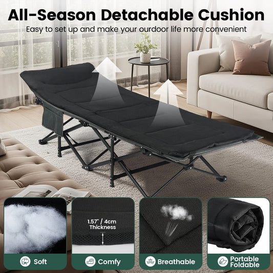 WEIDIORME Oversized Folding Camping Cot with Mattress, Heavy Duty Portable Cot, Carry Bag