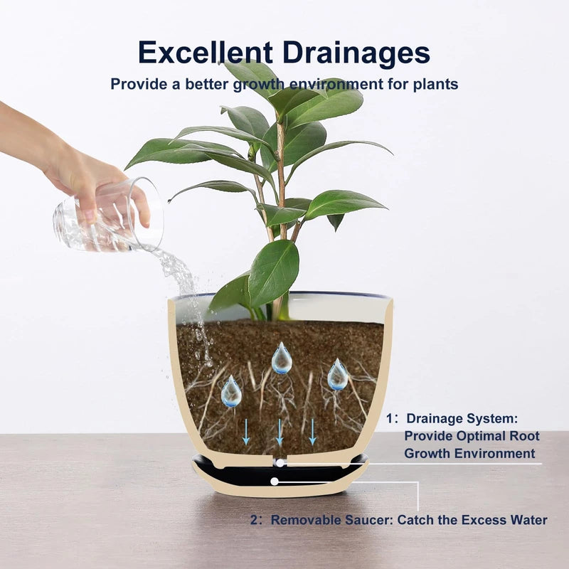 Selamica Ceramic Plant Pots, 5.6 Inch Flower Pots for Indoor Plants with Drainage Hole and Saucer,Home Decor, Set of 4