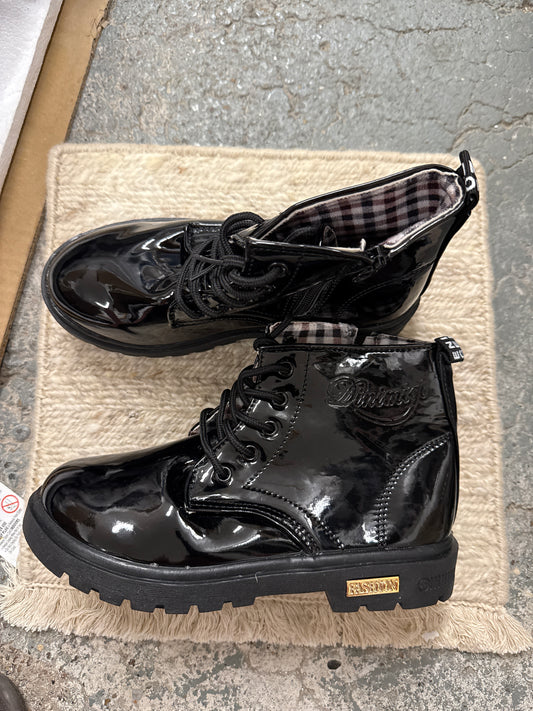Dinsko Black Patent Combat Boots Size 35