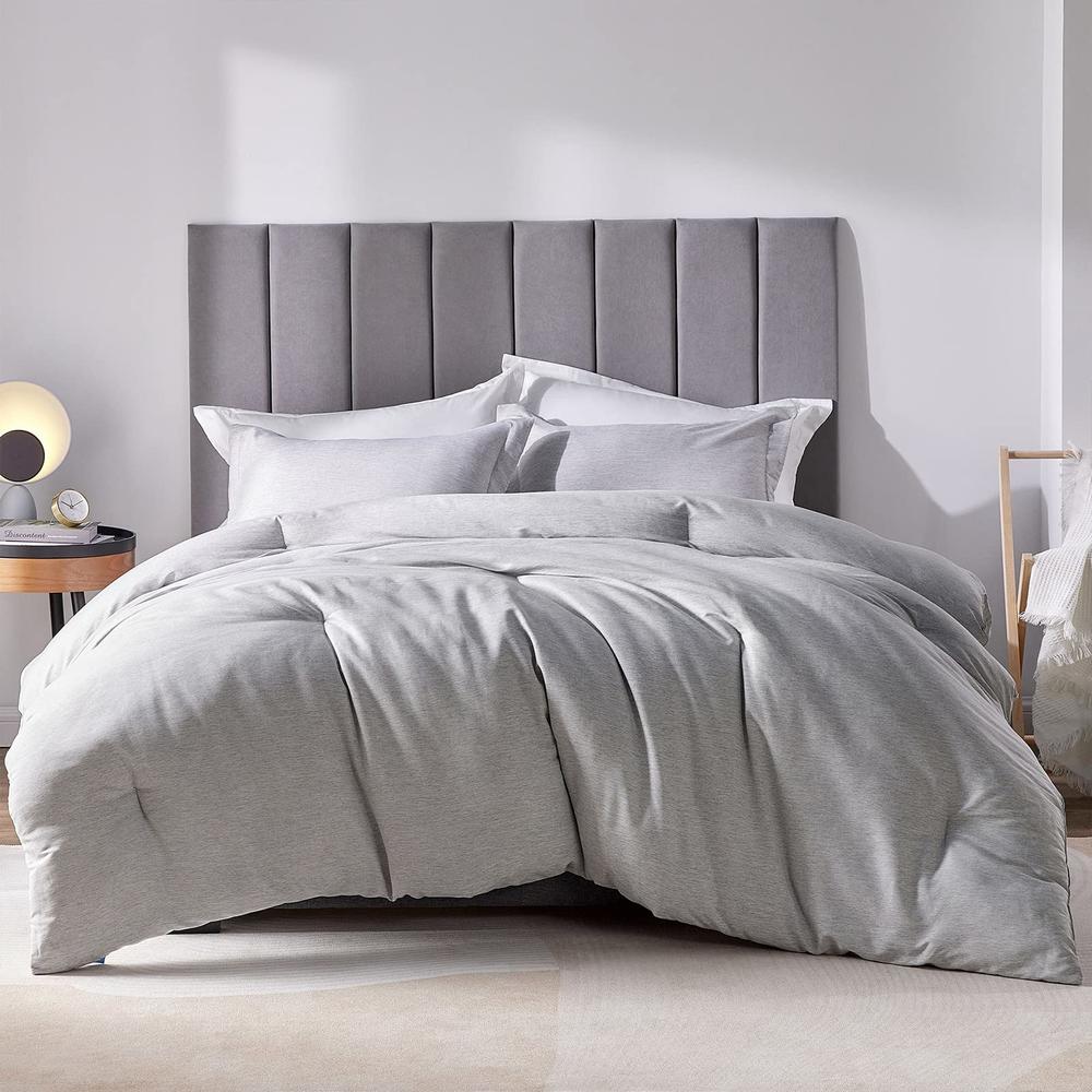cozyLux King Size comforter Set - 3 Pieces grey Soft Luxury cationic Dyeing Bedding comforter for All Season, gray Breathable Li