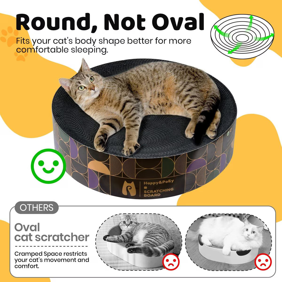 Happy & Polly Round Cat Scratching Pad, Black