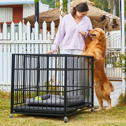 CAMMOO 48" Heavy Duty Dog Crate Cage with 4 Lockable Wheels for Indoor & Outdoor,XL Kennel for Large Dog,Max Load 300Lbs