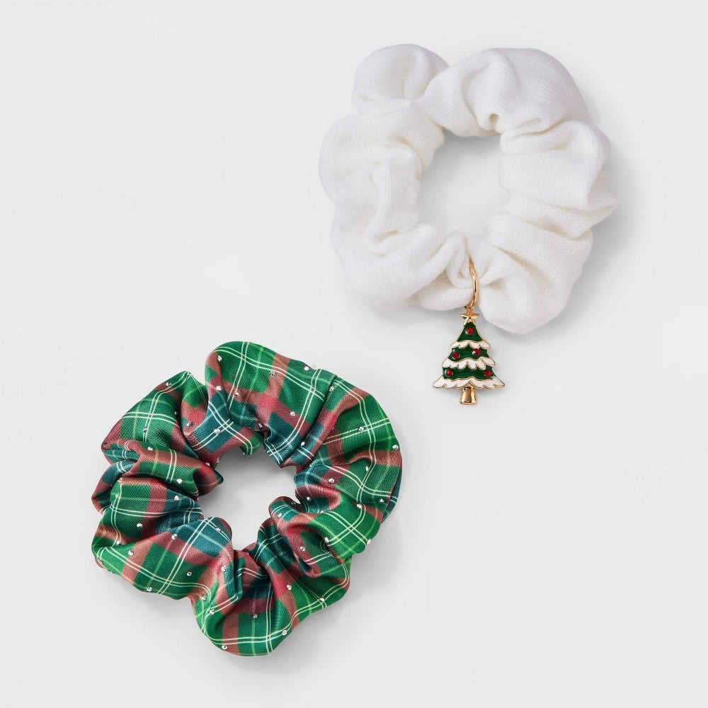 Christmas Plaid Charm Hair Twister Set - Green/White/Red
