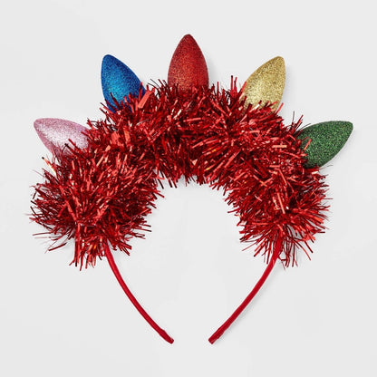 Light-Up Christmas Tinsel Headband - Red Bulb