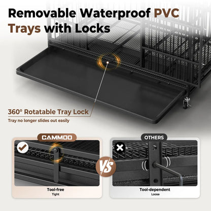 CAMMOO 48" Heavy Duty Dog Crate Cage with 4 Lockable Wheels for Indoor & Outdoor,XL Kennel for Large Dog,Max Load 300Lbs