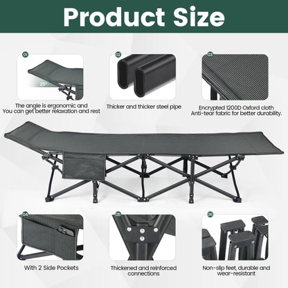 WEIDIORME Oversized Folding Camping Cot with Mattress, Heavy Duty Portable Cot, Carry Bag