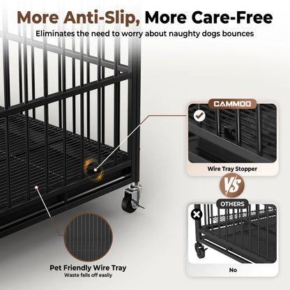 CAMMOO 48" Heavy Duty Dog Crate Cage with 4 Lockable Wheels for Indoor & Outdoor,XL Kennel for Large Dog,Max Load 300Lbs