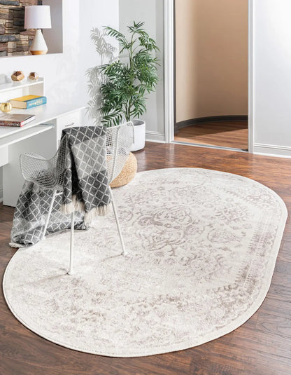 Unique Loom Grey/Ivory  5' 3 x 8' Oxford Oval Rug