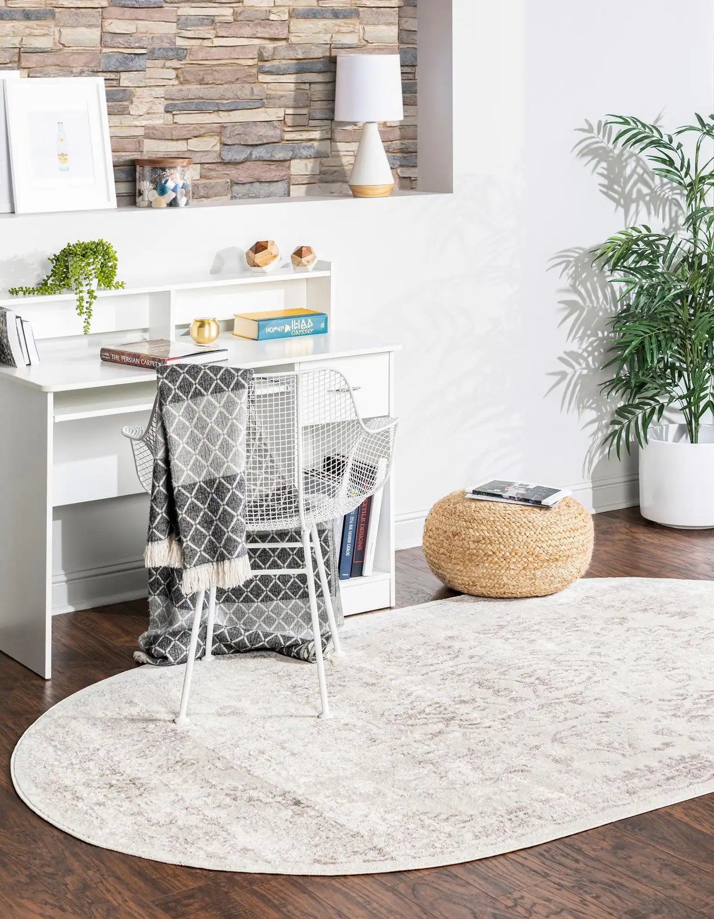 Unique Loom Grey/Ivory  5' 3 x 8' Oxford Oval Rug