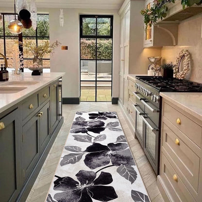 CAMILSON Solana Non Slip Modern Floral Indoor Area Rug Black/Grey 2'.2"x7