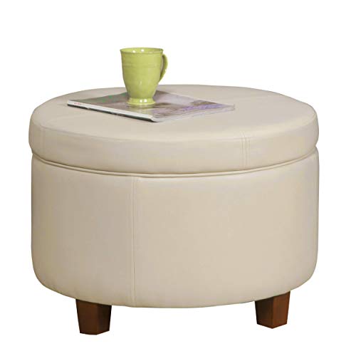 HomePop Large Leatherette Storage Ottoman Ivory