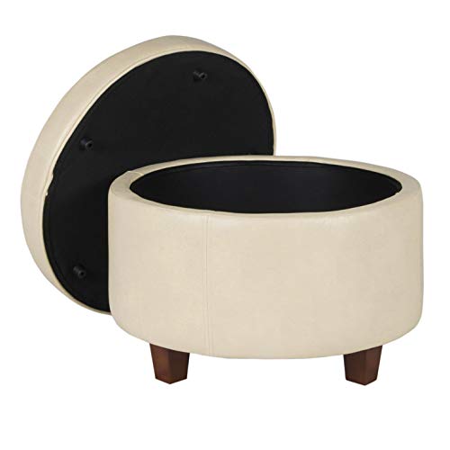 HomePop Large Leatherette Storage Ottoman Ivory