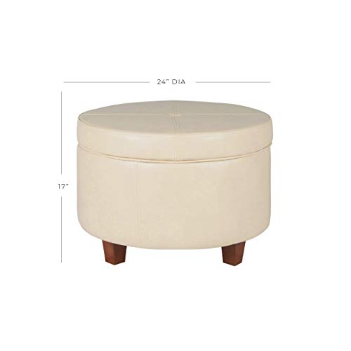 HomePop Large Leatherette Storage Ottoman Ivory