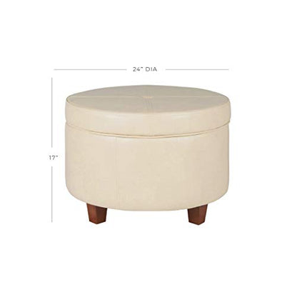 HomePop Large Leatherette Storage Ottoman Ivory