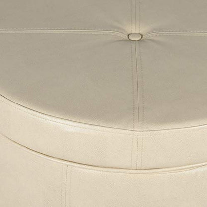 HomePop Large Leatherette Storage Ottoman Ivory