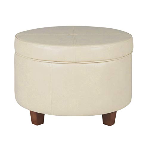 HomePop Large Leatherette Storage Ottoman Ivory