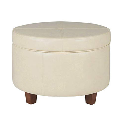 HomePop Large Leatherette Storage Ottoman Ivory