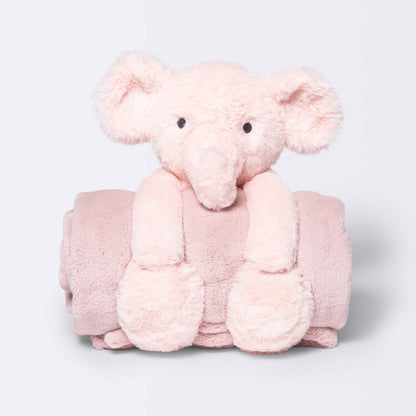 Cloud Island Plush Pink Elephant Blanket with Soft Toy