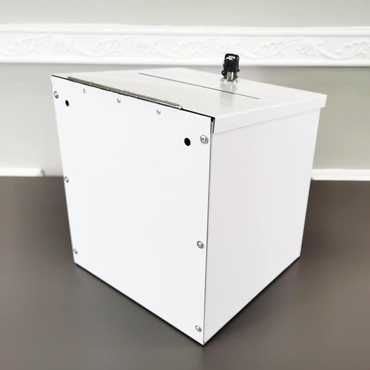 FixtureDisplays® White Metal Donation Box Collection Box Tithes Offering Drop Ballet 8.5X8X9.5 10918-WHITE