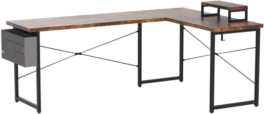 ODK L Shaped Desk, 66" Computer Corner Gaming Desk, Home Office Writing Table with Monitor Shelf, Modern Vintage