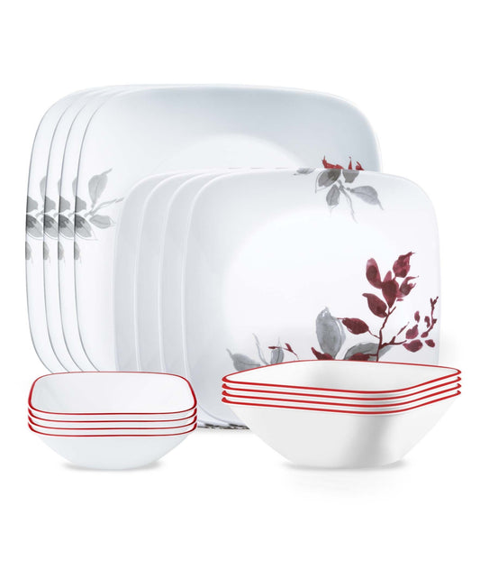 Corelle Square Kyoto Leaves 16 Pc. Dinnerware Set, Service for 4 - White