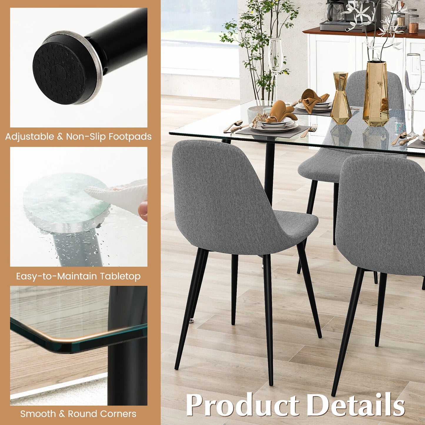 Gymax Modern Glass Dining Table Rectangular Dining Room Table W/Metal Legs For Kitchen Black